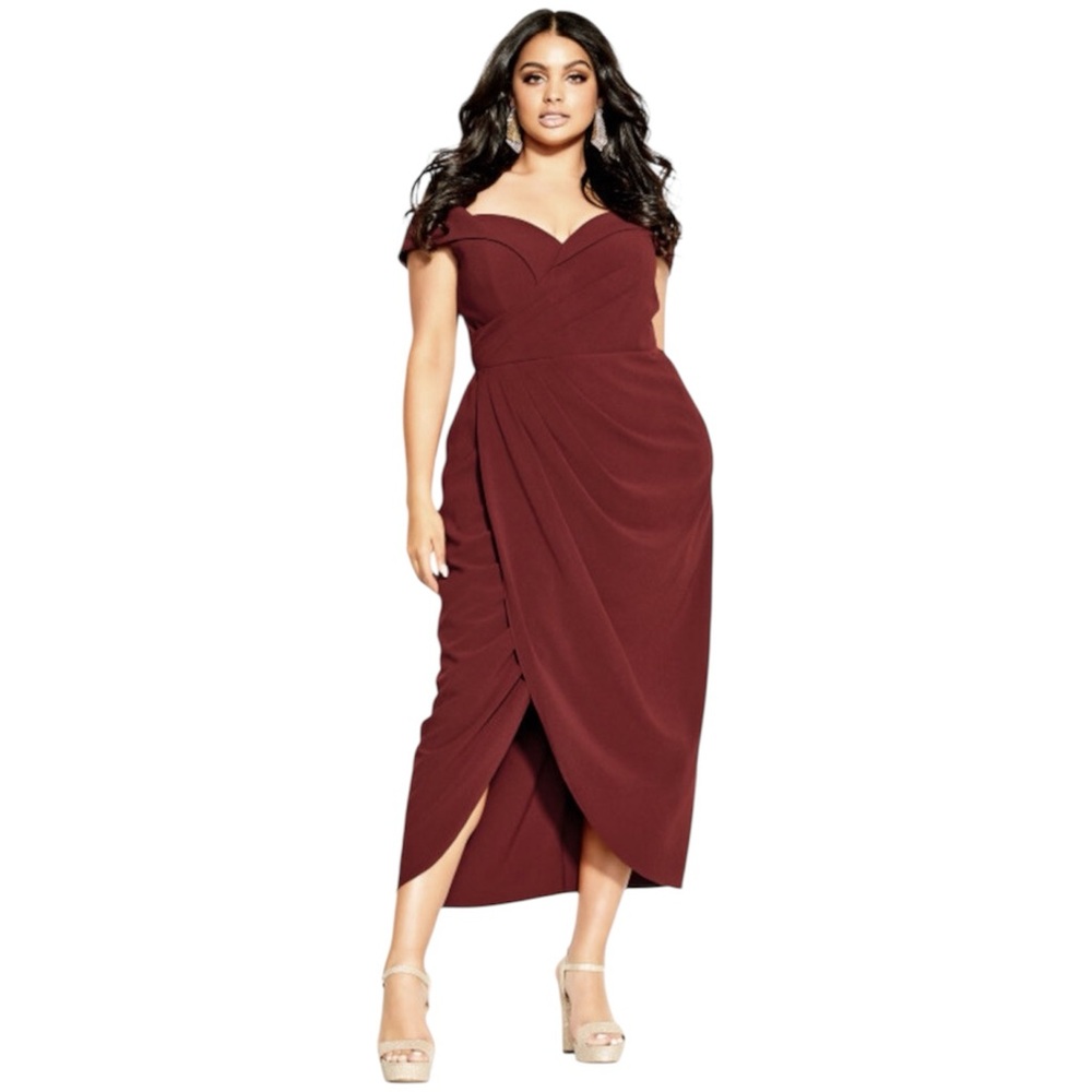NWT City Chic Ripple Love Plus Size Women’s Dress Size 16 Burgundy Red Ox Blood
